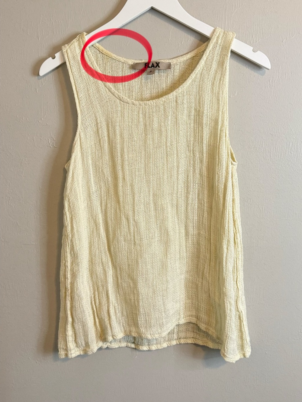 FLAX Women’s Ivory Open Weave 100% Linen Tank Lagenlook Lithuania Size P *READ*